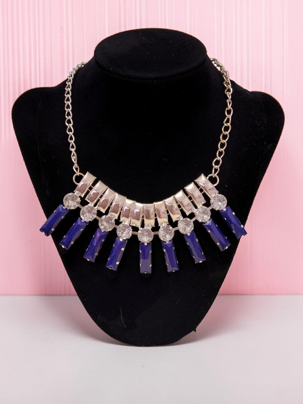 10 / $10 New  Necklace with Blue Crystals and Silver Accents